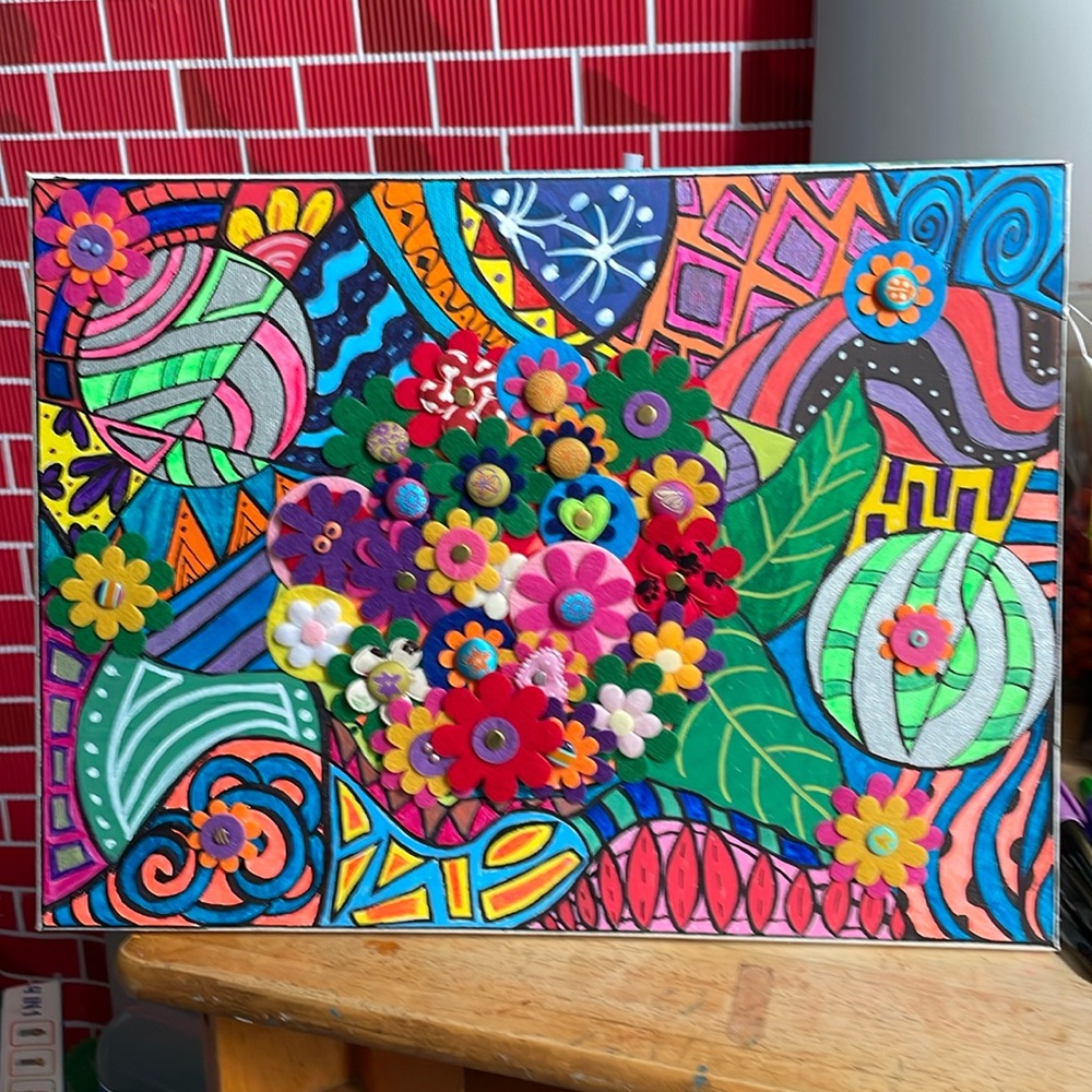 Burst of Colors and flowers 💐 acrylic pen art canvas 12z16💕